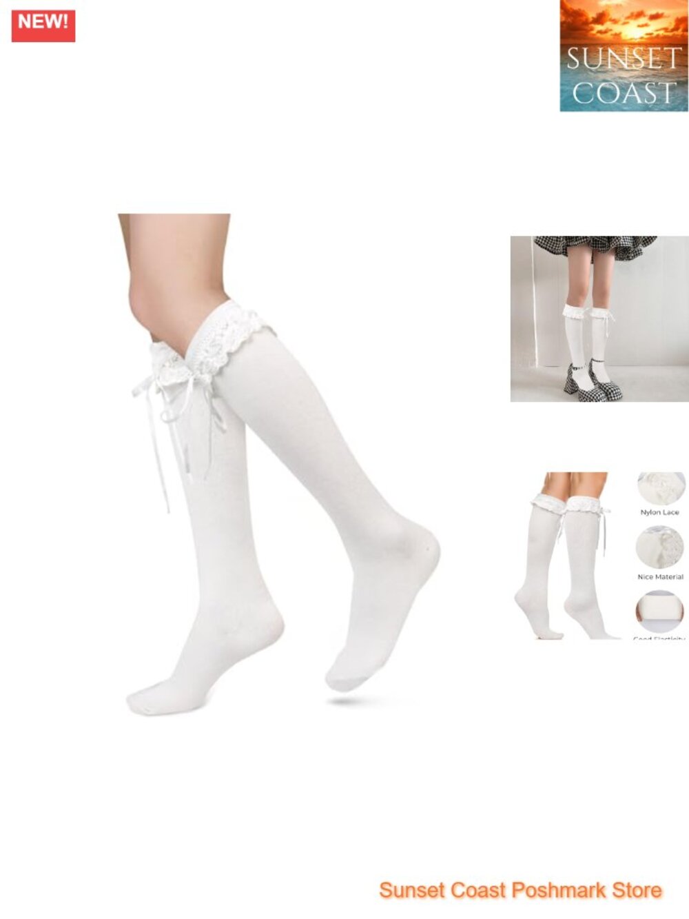 Women's Lace Ruffle Knee High Socks Cotton Lolita Long Socks
